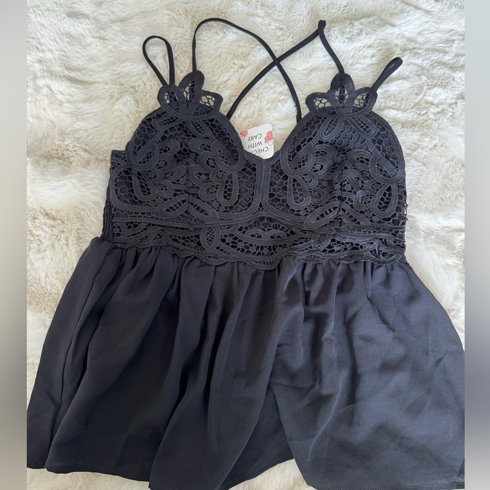 Black lace detail tank top